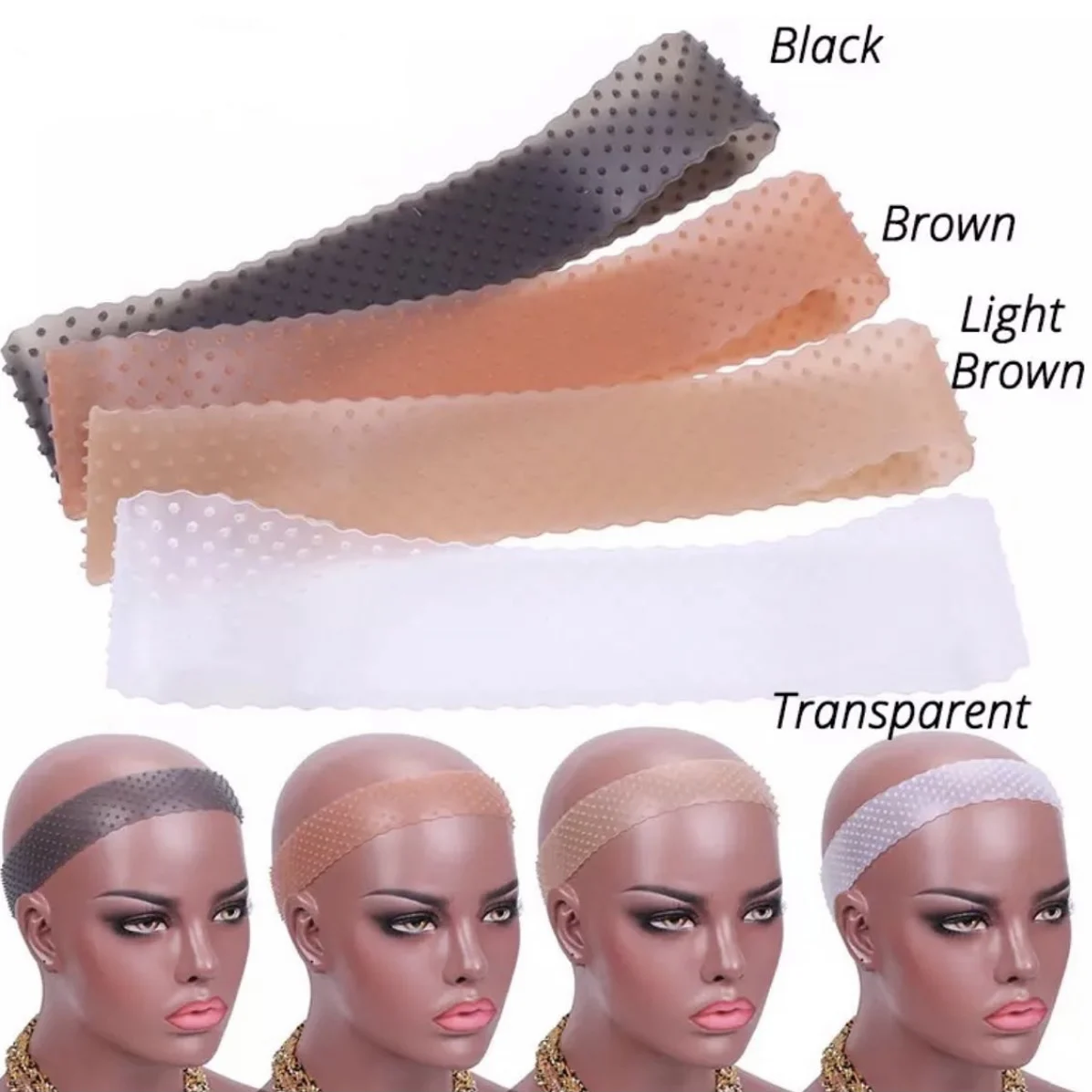 

2021 New Arrival Soft Transparent Headband Fix Hair Band Elastic Non Slip Silicone Wig Grip Band For Wear Wigs, Transparent black,,pink,light brown,dark brown