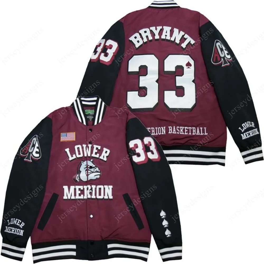 

Men's Hip Hop Spliced Lower Merion College Satin Baseball Jacket 33 Bryant Championship High School Jackets Stitched