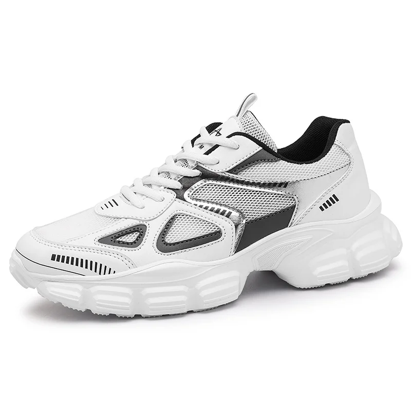 

New Arrival Fashion Design Men High Top Chunky Sneakers Lace up Shoes, White+beige/white+black/black