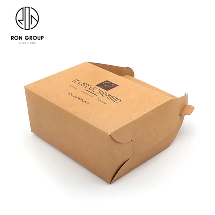 Manufacturer Craft Food Containers Portable Rectangle Disposable Flat Sheet Carton Take Away Kraft Paper Box For Restaurant