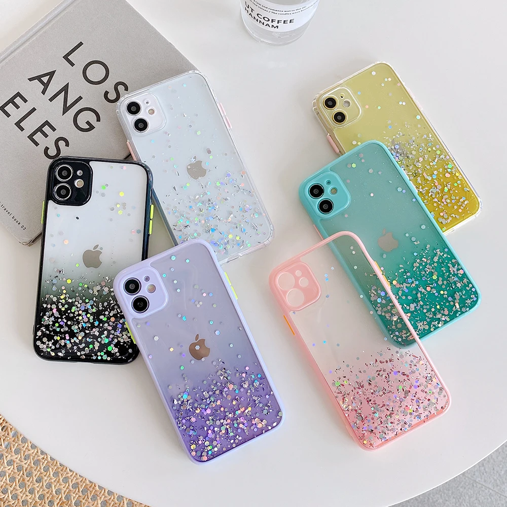 

New Arrival Gradient Color Bling Sequins Epoxy Phone Case For Iphone 11 12 Pro Max Telephone Fundas, 22 designs