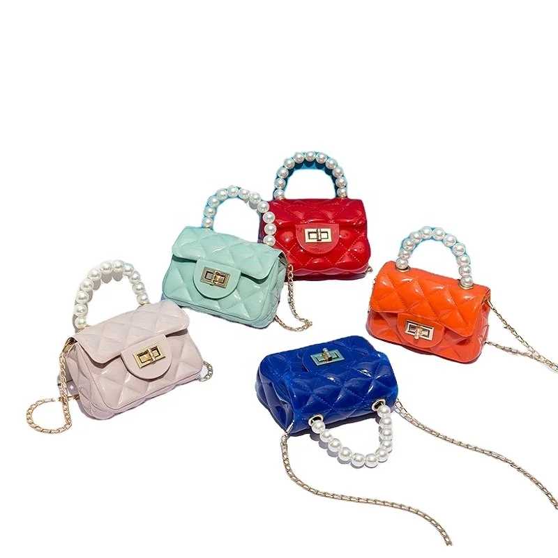 

Factory colorful exquisite small jelly bag chain crossbody handbag with pearl handle, Customizable