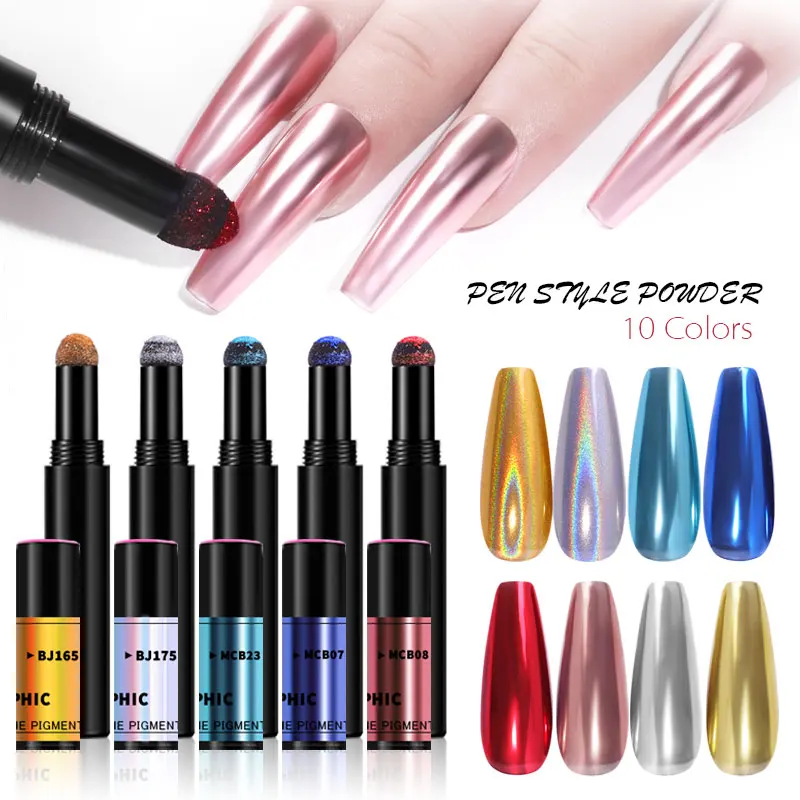 

Air Cushion Magic Mirror Powder Pen Chrome Nail Pigment Solid Acrylic Powder Laser Gold Silver Nail Art Glitters, 18 colors as picture show