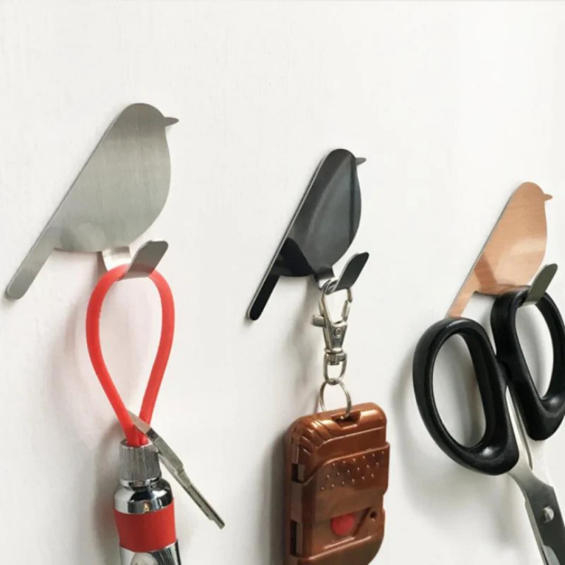 

Stainless Steel Bird-shaped Hanging Hooks Strong Adhesive Wall Mount Kitchen Coat 2 Pcs/lot
