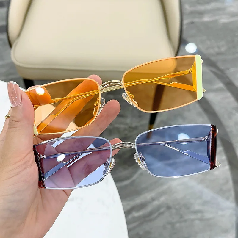 

lmamba Custom Logo Fashion Small Rectangle Sunglasses Women Brand Designer Metal Sun Glasses 2021