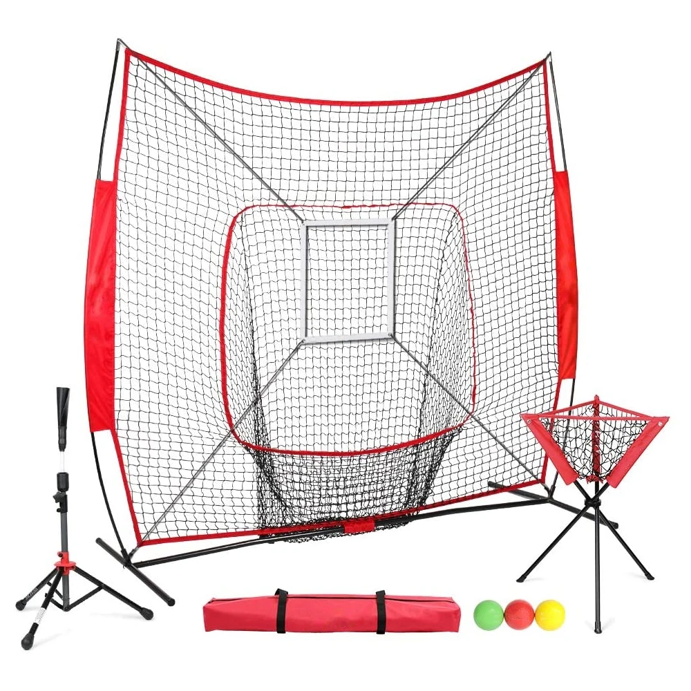 

Baseball and Softball Practice Net 7 x 7 with Bow Frame, Practice Hitting, Pitching, Batting, Fielding