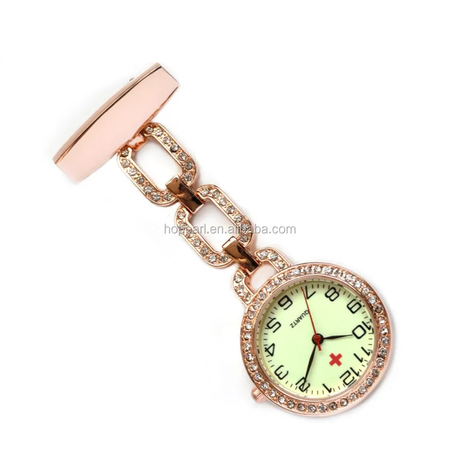

WAH654 Rose Gold Tone Luminescent Glow Face with Rhinestone Nurses Fob Watch