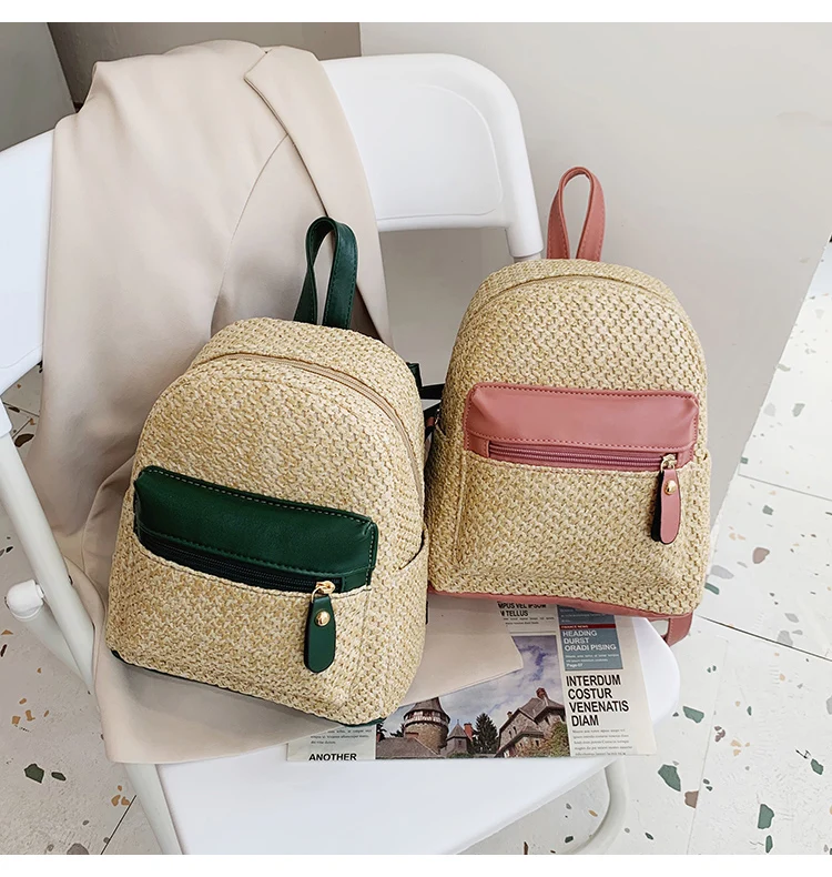 

Women Straw Beach Handbag Backpack Shoulder Handbags Summer Beach Woven Handmade Outdoor Multi-functional Ladies Bags bolsos, 4 colors