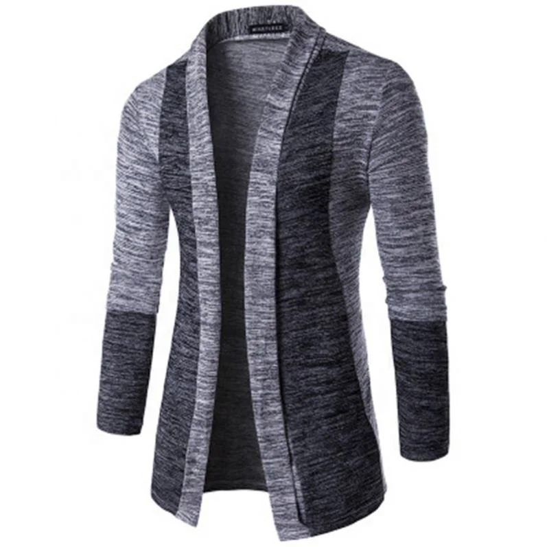 

Designer Autumn Winter Stitching Contrast Sweater Long Sleeve Versatile Men's Cardigan Jacket, Dark gray/light gray/coffee