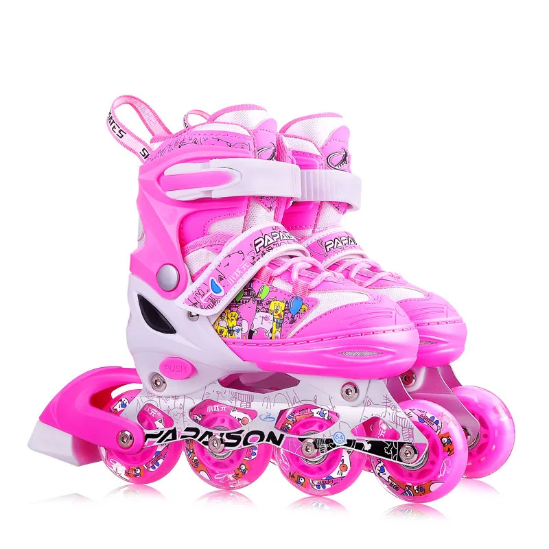 

China TOP 1 Hot selling 4 PU full flashing roller inline skates with helmets for children in stock, Blue, pink, red