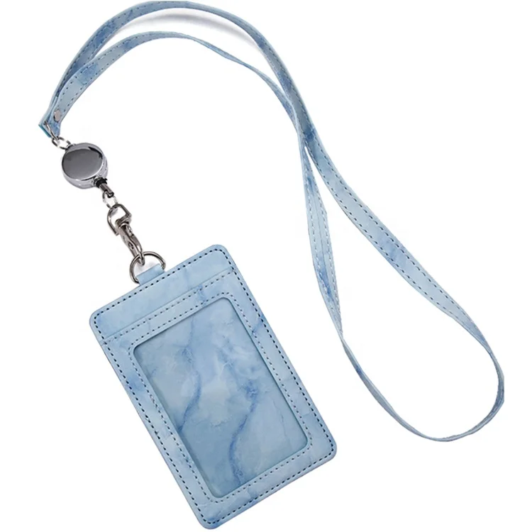 

Custom Marble Pattern Pu Leather Student Bus Card Holder With Lanyard, 7 colors for choose from or customized color