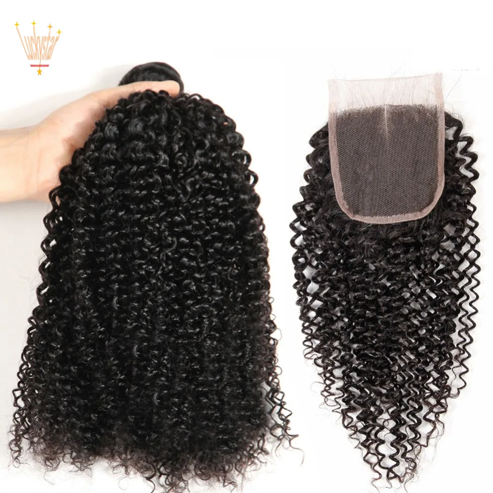 

2021 New 9a Brazilian Human Hair 3 Bundles Kinky Curly With Lace Closure Human Hair Bundles