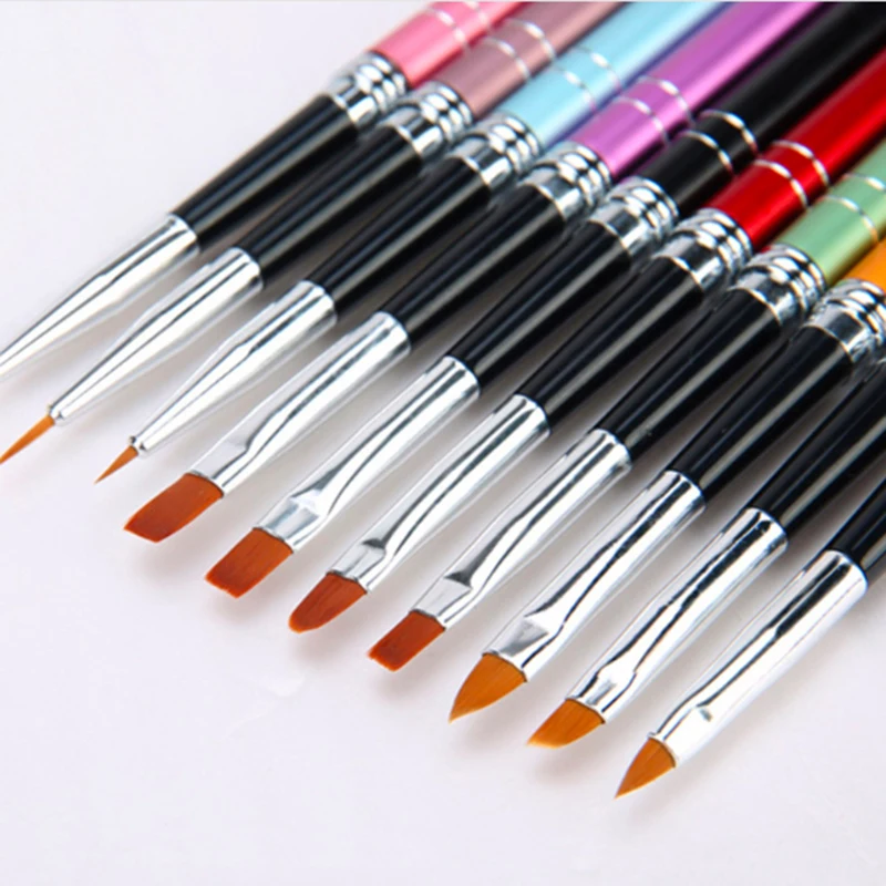 

10pcs Aluminium Handle Nail Brush Set Nail Art Tips Pen Design Dotting Painting Drill Builder Drawing Pen Polish Brushes Set