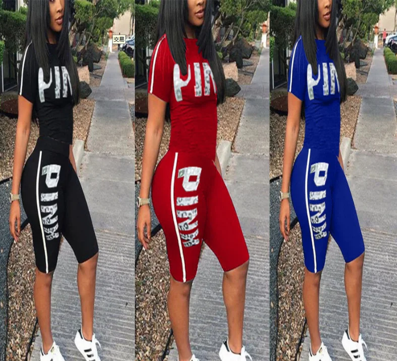 

H209 hot sale letter pattern printing fashion personality casual Burgundy conjunto mujer Outfits Sexy two pieces Short Jumpsuits, Black, burgundy, blue