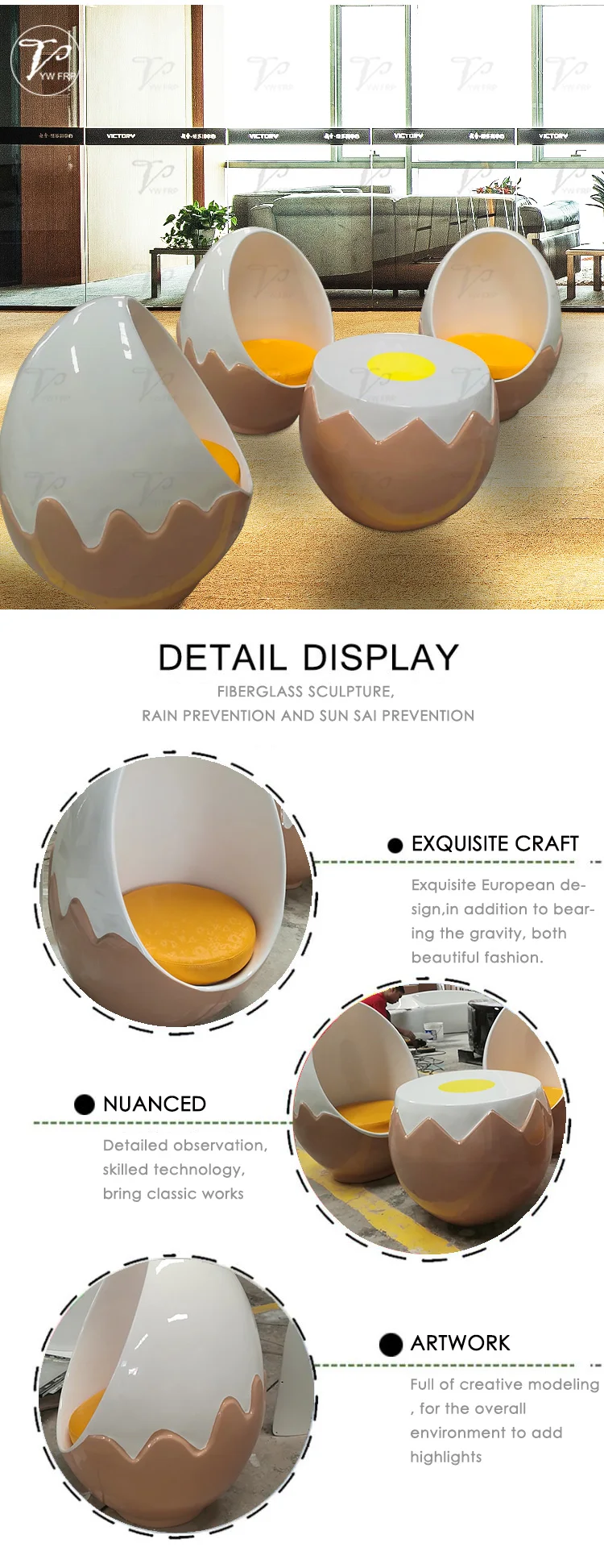 modern creative fiberglass adult size egg