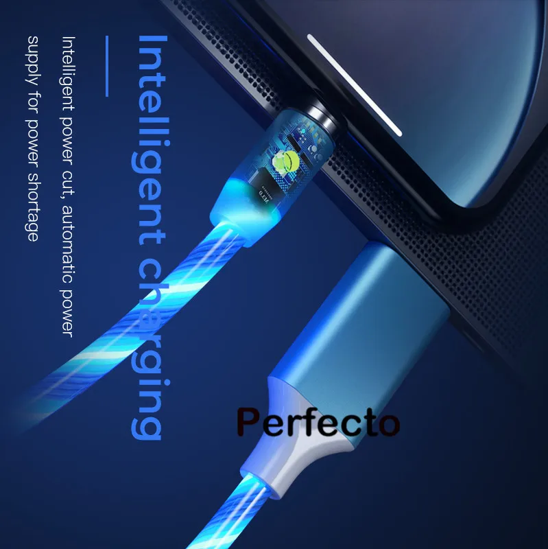 Qc3.0 3 In 1 Charger Usb Cable Visible Flowing Led Lights Usb