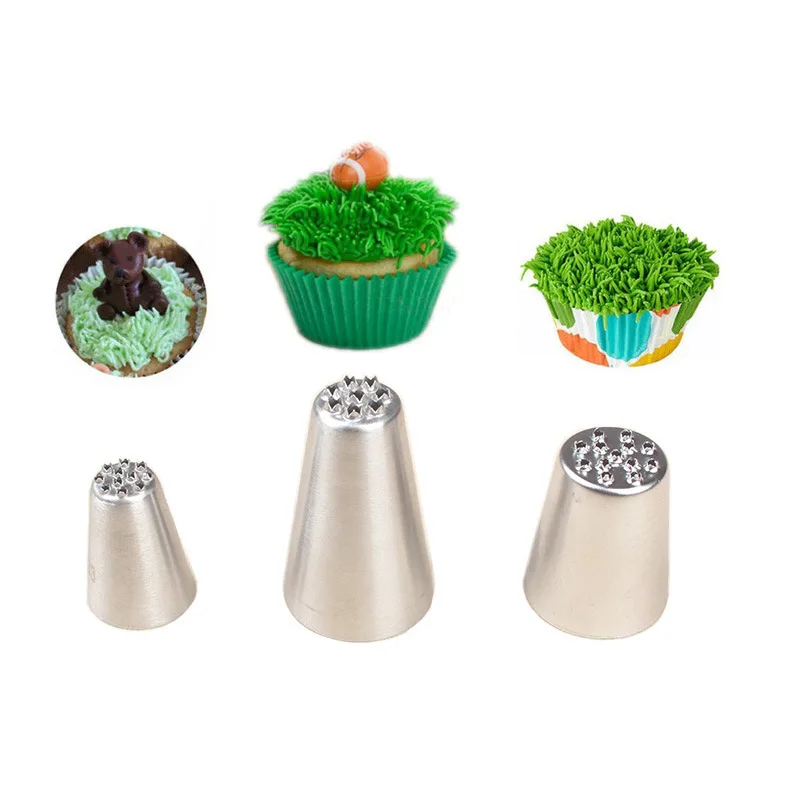 

wholesale small grass mouth 3PCS set stainless steel butter decorating tip baking tools cake, As picture