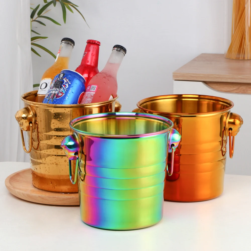 

Wine Champagne Beer Cooler Ice Bucket Stainless Steel Rose Gold Ice Bucket, Silver/gold/rose gold/rainbow no.0/rainbow no.3