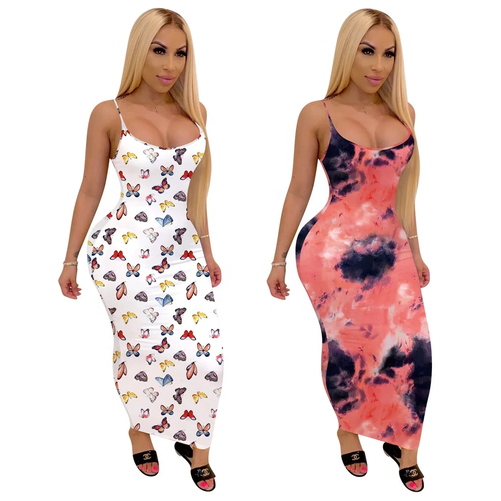 

Summer new fashion sleeveless tie dye bodycon butterfly dress women