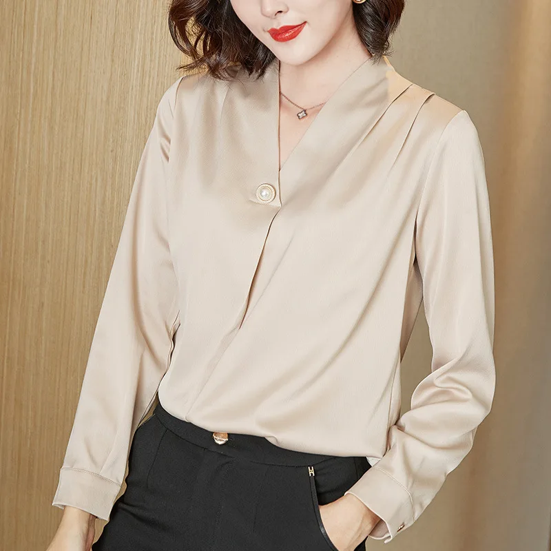

Custom Fashion V-Neck Plus Size Women Blouse Shirt Long Sleeve Chiffon Causal Ladies Loose Blouses