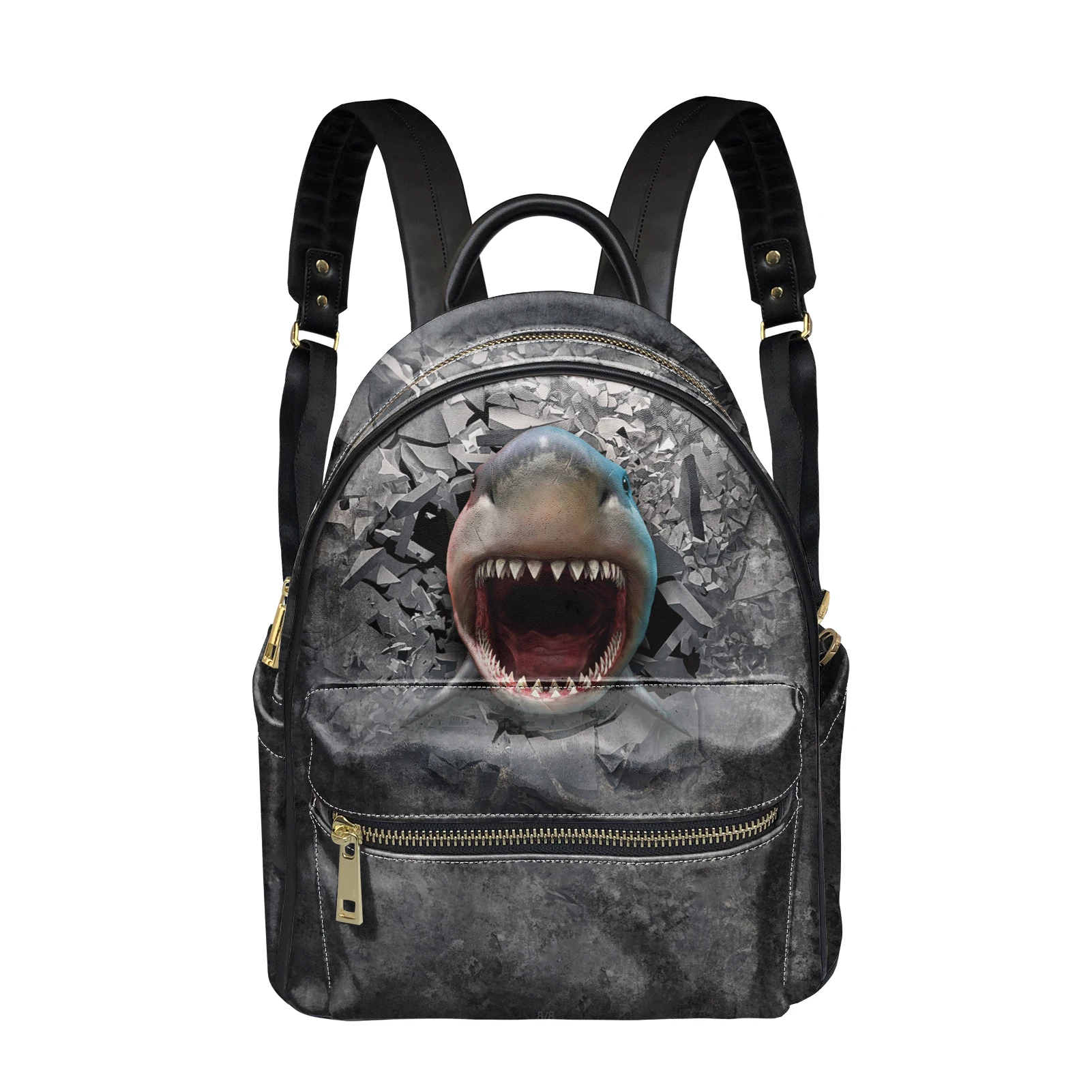 

Ocean Cute Cartoon Fierce Shark Grey Broken Grain Pattern Backpack Girls Purses Women Pu Leather Travel School Bag Backpack, Accept custom made