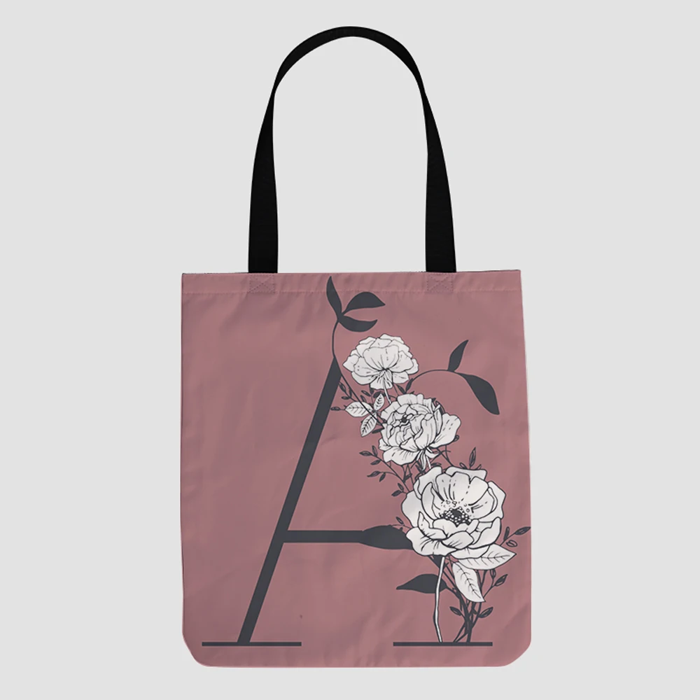 

New Design fashion custom DIY Letters and flowers polyester foldable reusable shopping tote bag