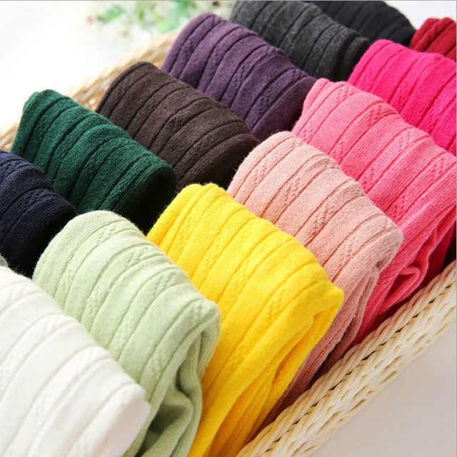 

New children's pantyhose girls vertical stripes knit cotton tights baby dance kids pantyhose tights, 11 colors can choose