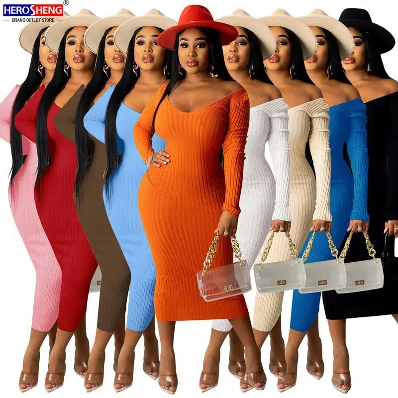 

Autumn and winter multicolor V-neck strapless thread Slim sexy modest maxi sweater knitted long sleeve casual dresses, As picture or customized make