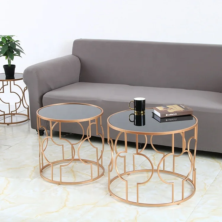 

Small Glass Table Modern Simple Living Room Geometric Round Table, Gold
