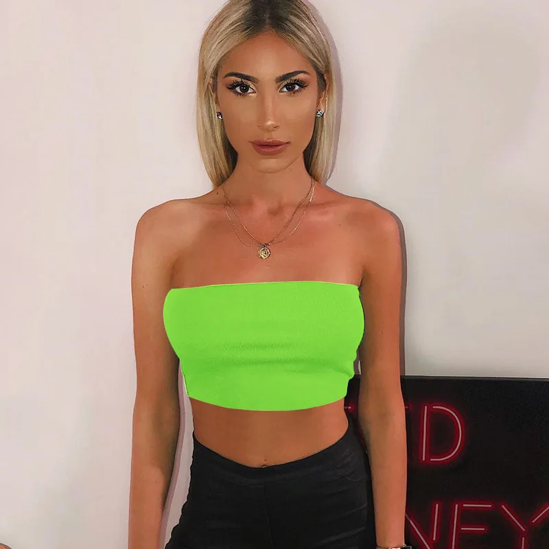 Sexy Women Chest Wrap Crop Top Neon Solid Color Strapless Tops Seamless Wireless Bandeau Bra 9032