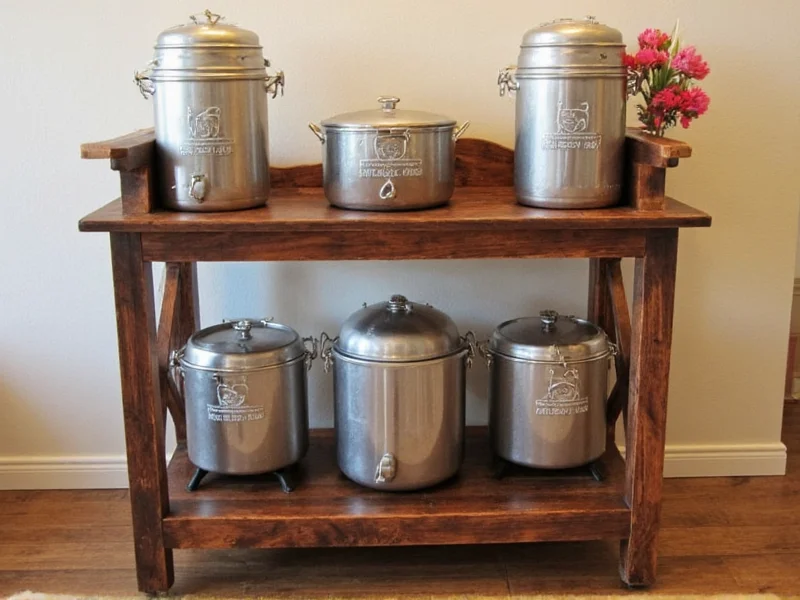 Reclaimed wood brewing stand holding three kettles