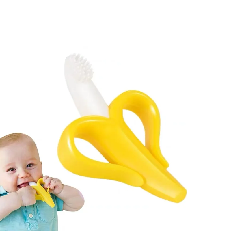 

Natural rubber fruit shape banana infant baby silicone teether logo teether with toy