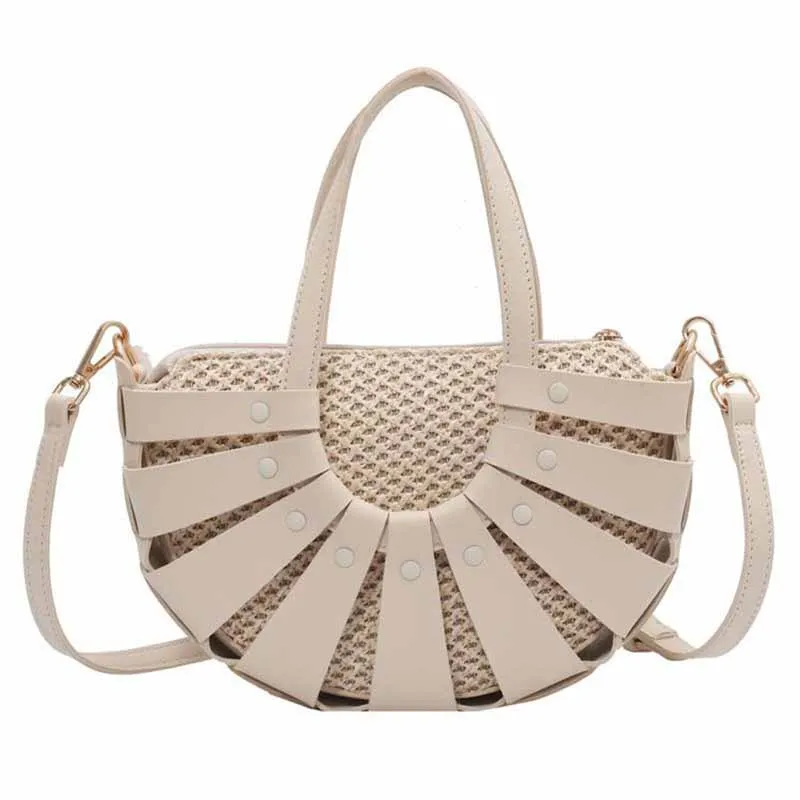 

2021 New Design Women Tote Hollow Basket Bag INS Style Luxury Ladies 2 In 1 Hollow Bag Set Girls Khaki Straw Basket Handbag