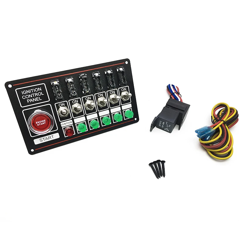 

6 pins racing switch panel with lights Car Ignition 12V SWITCH panel, Silver/black