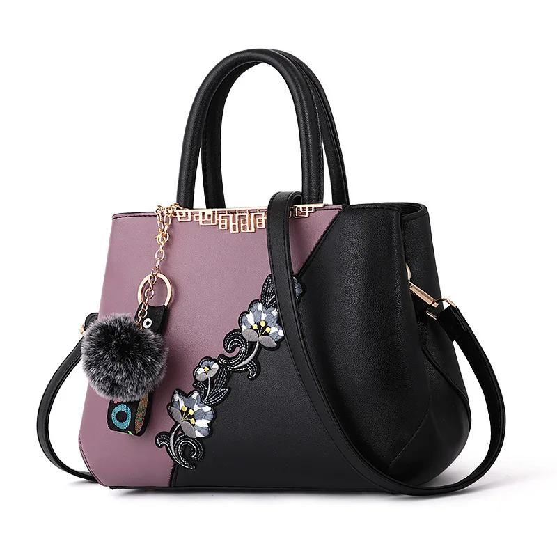 

Drop Shipping Fashion Women Handbag Embroidered Flower Shoulder Bag Ladies Crossbody Bag Boston Handbag, Black,red,grey,purple,pink