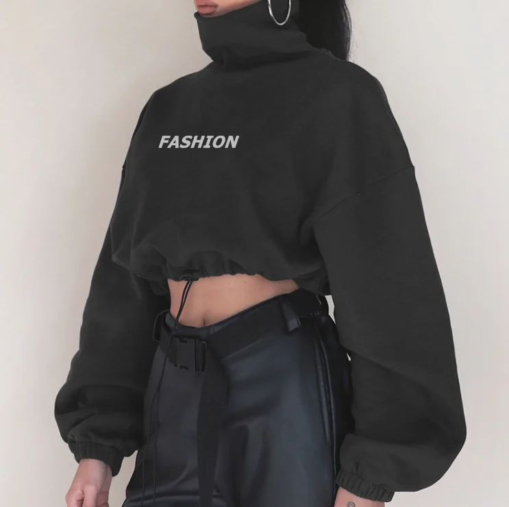 
2019 FJUN oversized hoodie women crop top hoodie high neck long sleeve hoodie streetwear 