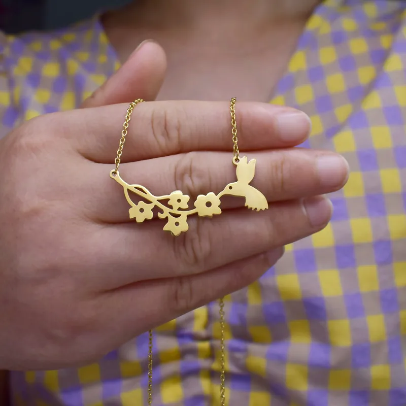 

18k Gold Bird and flower shape women jewelry silver gold color vintage cute fashion wholesale stainless steel bird pendant with, Picture
