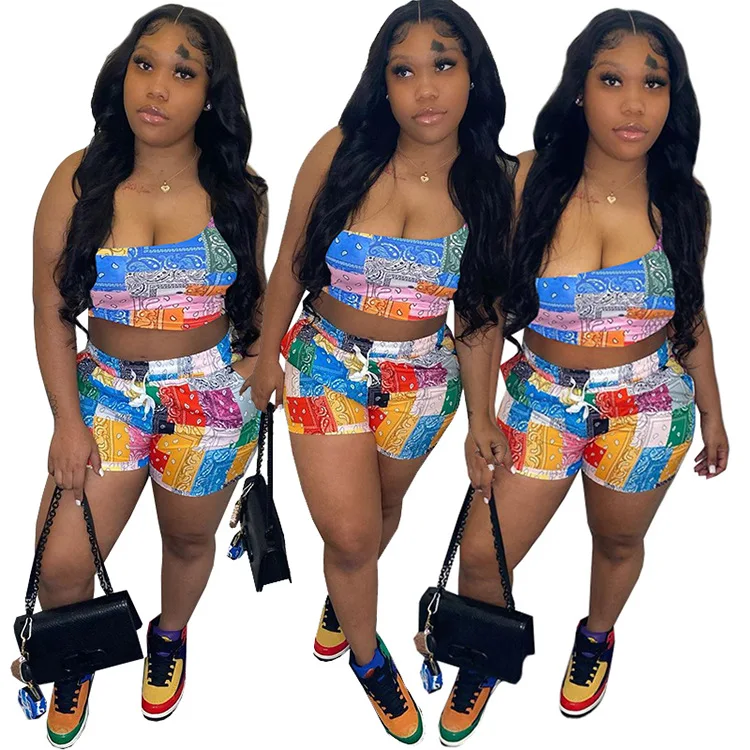 

2021 Women Outfit Bandana Two Piece Sport Summer Jogging Sets Clothing Woman Biker Ladies Short 2 Two Piece Set Leggings
