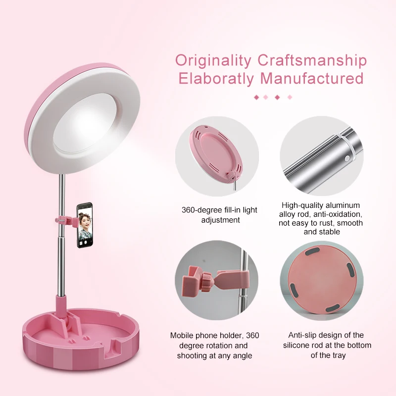 

Compact Mirror Furniture Portable Table Lamp Adjustable Phone Holder