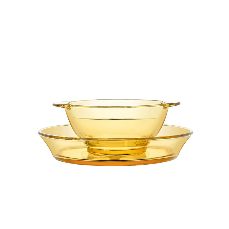 

Hot selling product cheap pressed binaural glass Light and translucent gold bowl