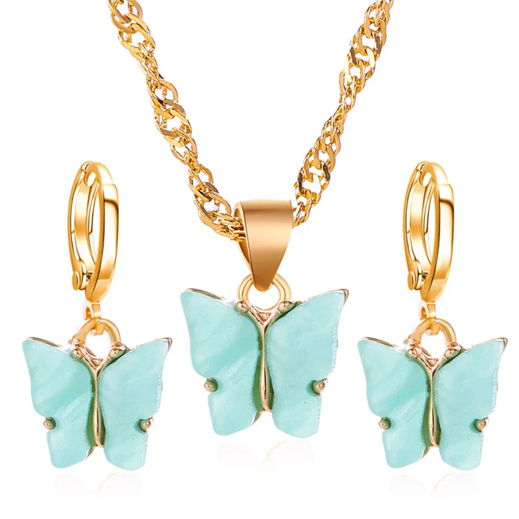 

Hot Sale Acrylic Fashion Necklace Women Jewelry Set Gold Plated Butterfly Jewelry Sets