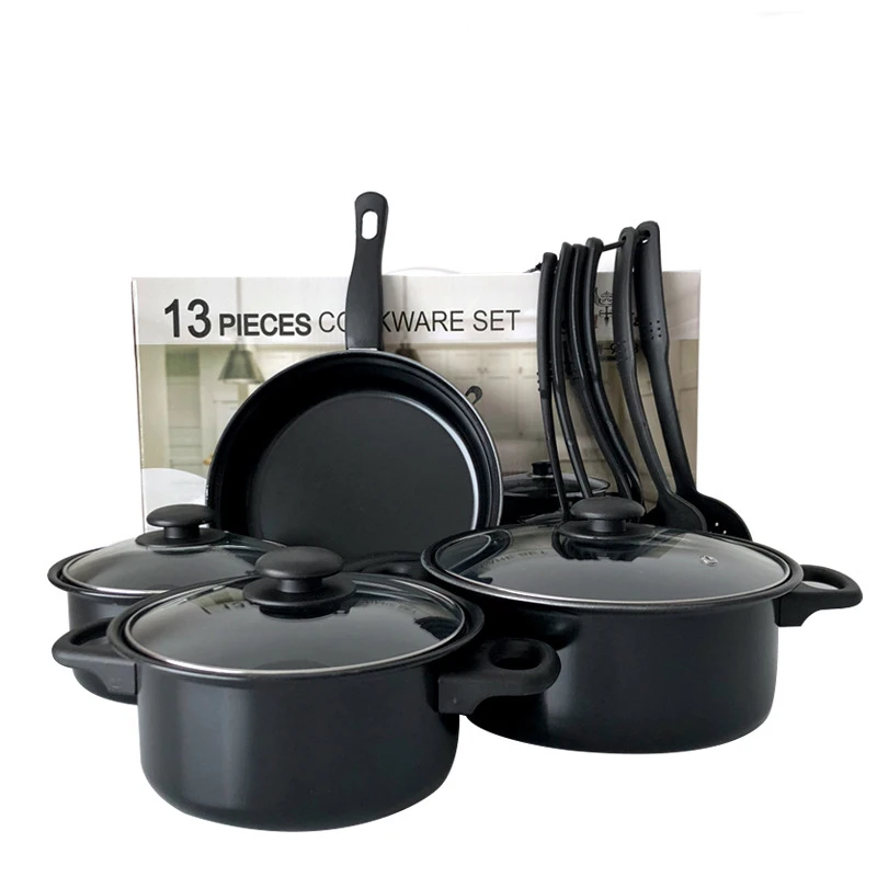 

Amazon 13 pieces cookware set with Gift box cast iron cooking pot set non-stick cookware, Black