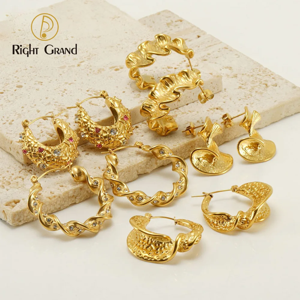 

Hypoallergenic Non Tarnish Stainless Steel Inlaid zircon earrings 18k gold plated Chunky Hoop Earring Women jewelry