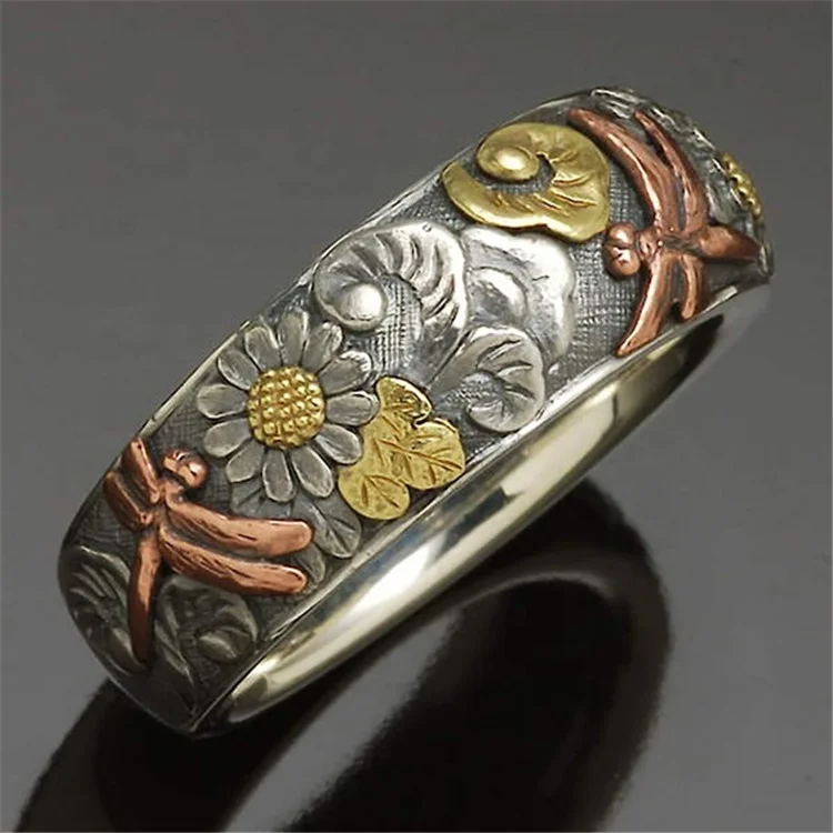 

2022 Vintage Carved Ring Anniversary Band Ring Eternity Jewelry Boho Daisy Flower Dragonfly Sunflower Retro Ring for Men