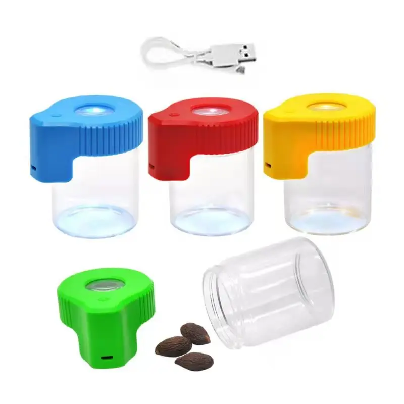 

New Arrival 150ML Stash Led Jar Air Tight Storage Herb Stash Container Led Magnifying Mag Glass Tobacco Weed Jar