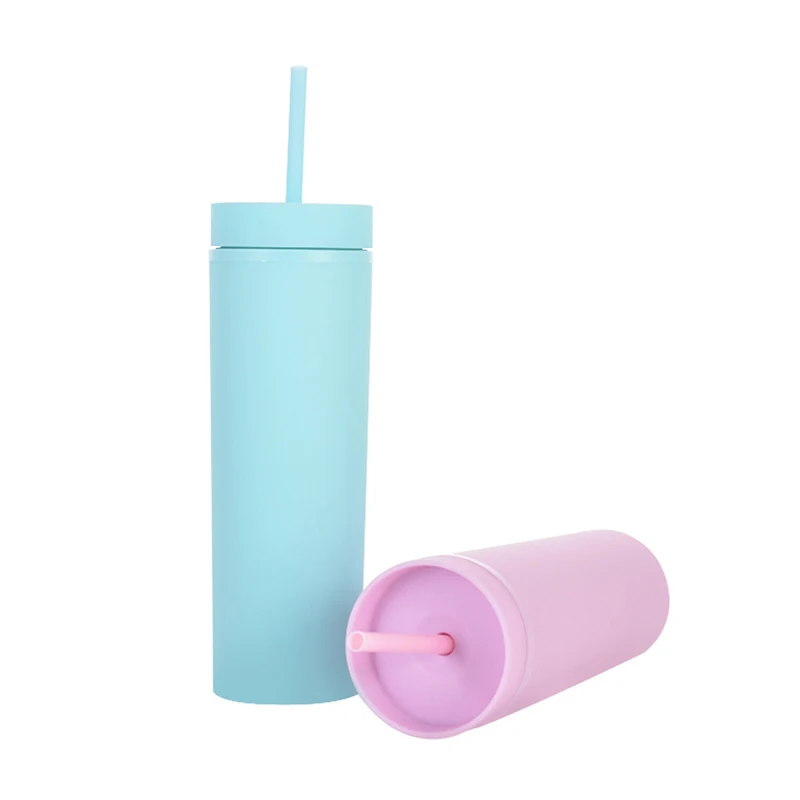 

wholesale reusable bottle skinny tumbler motivational 17oz Pastel Colored Acrylic Cups with lid and straw