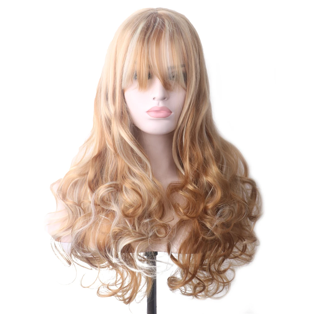 

Women Long Heat Resistant Synthetic Hair Wigs With Bangs Cosplay Wig Female Mix Color