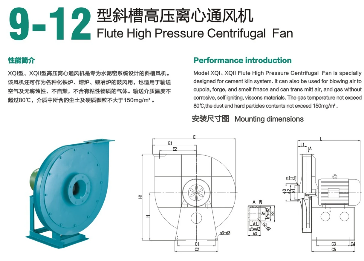 9-12 Flute high pressure industrial boiler centrifugal fan