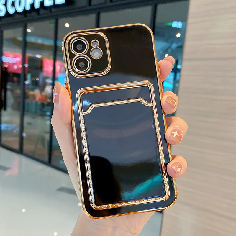 

2022 New Design for iPhone 13,Electroplating Case With Card Pocket Soft Tpu Shockproof Phone Case for iPhone 13 Pro Max