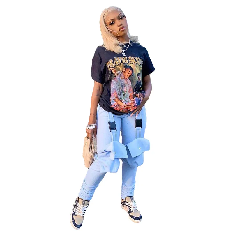 

2021 High Waist Solid Patchwork Pocket Stacked Cargo Pants Autumn Winter Women Fashion Streetwear Casual Trousers